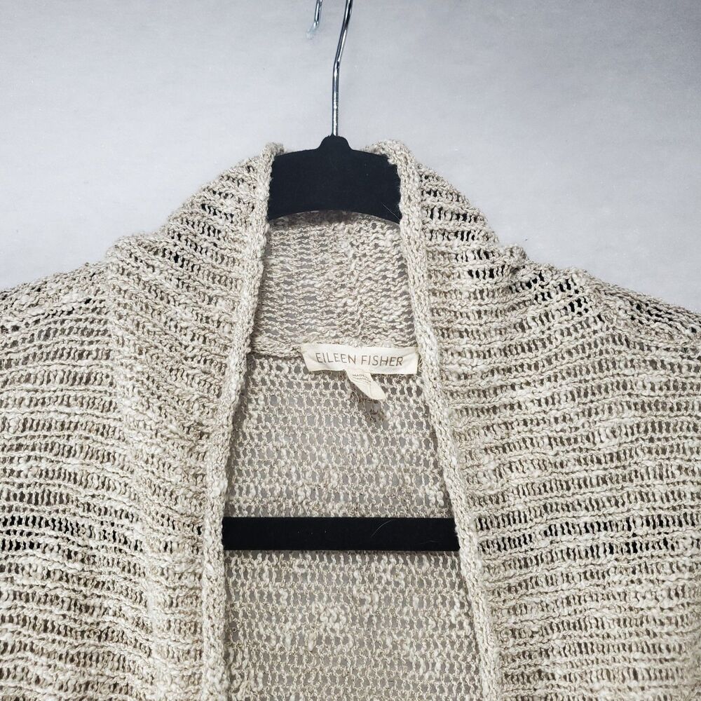 L Eileen Fisher Linen Blend Knit Cardigan Loose Open Front Trapeze Swing Natural - Picture 7 of 11